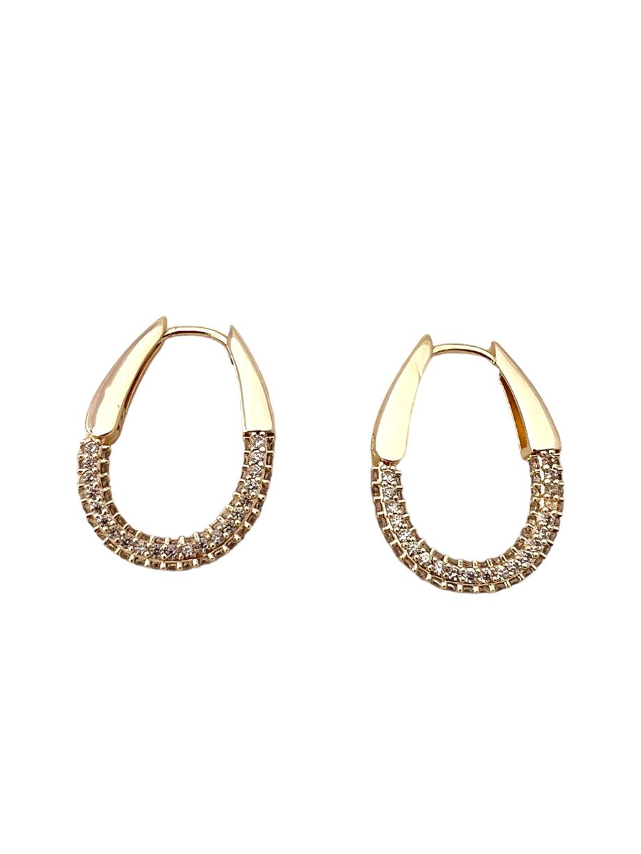 Oval Taşlı Halka Gold Küpe