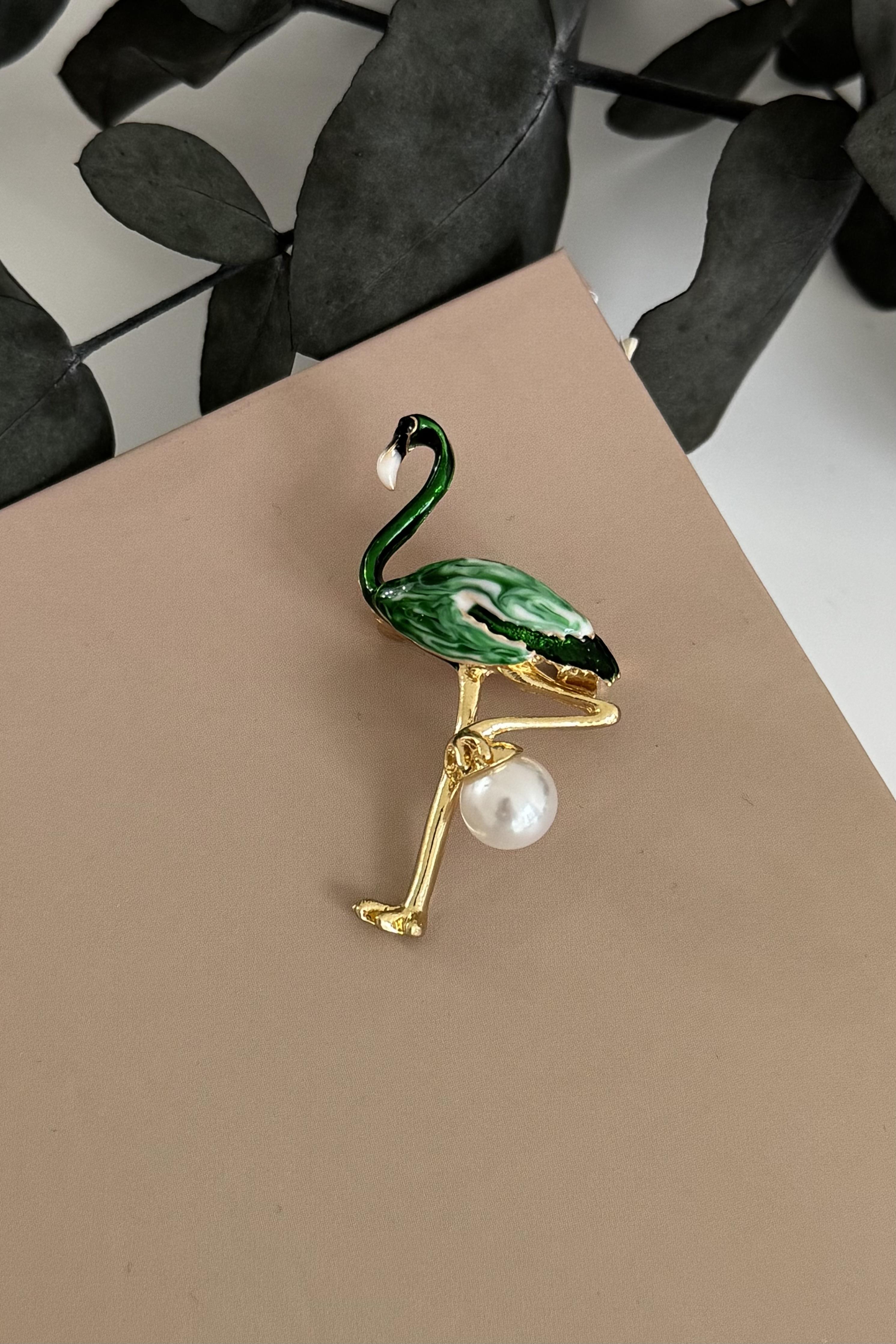 Renkli Flamingo Motifli Broş