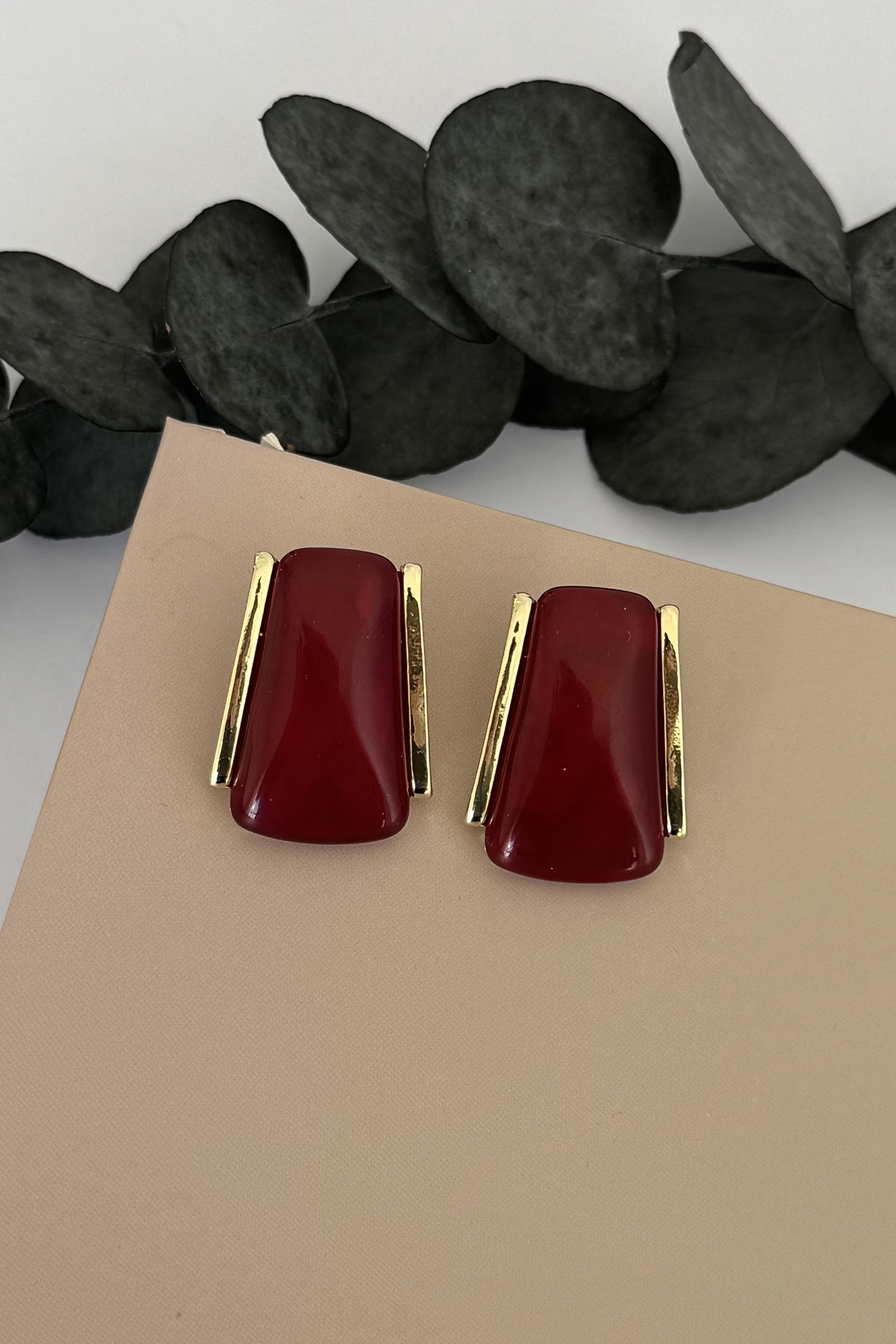 Slab Gold Bordo Küpe
