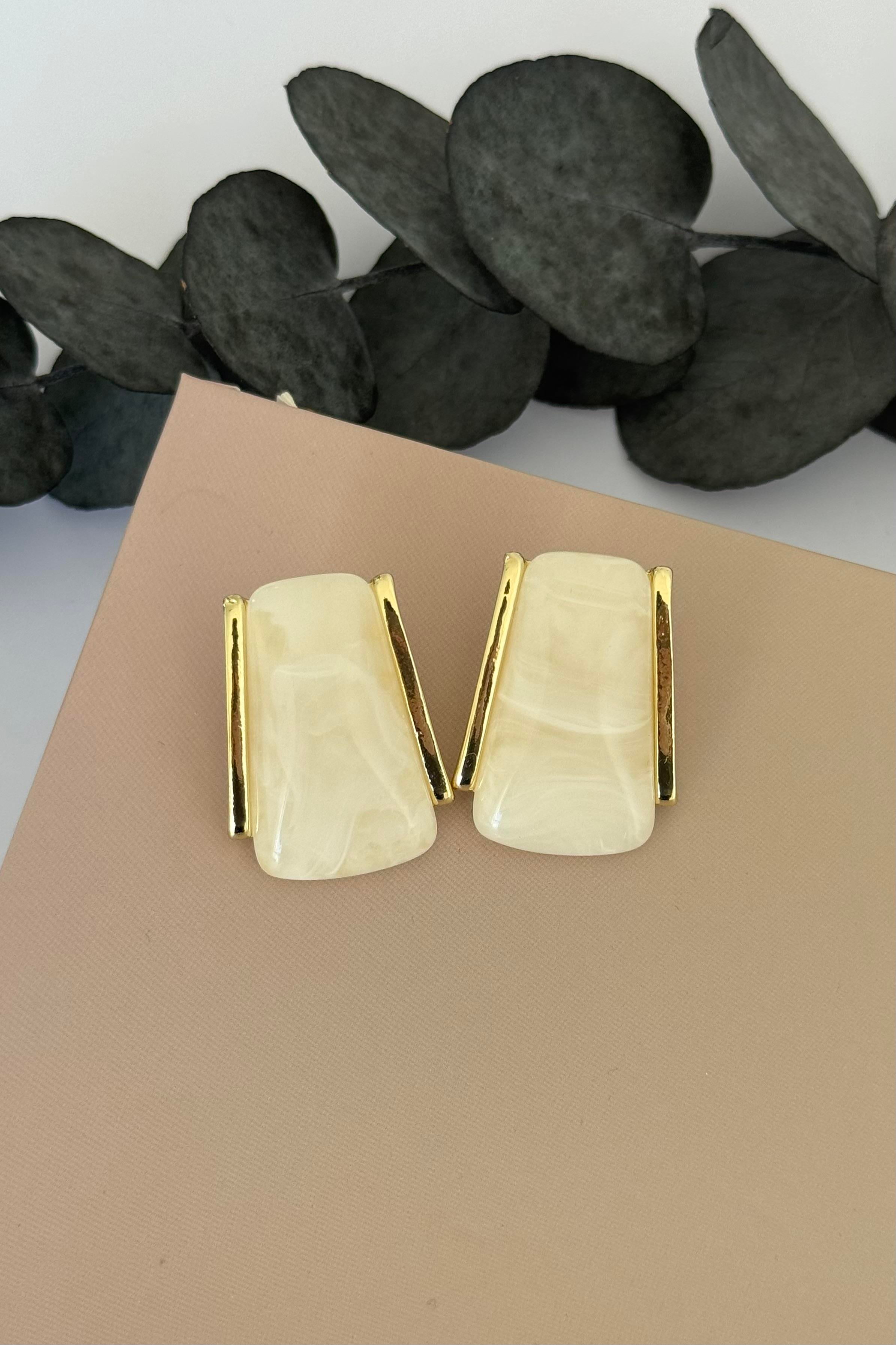 Slab Gold Krem Küpe