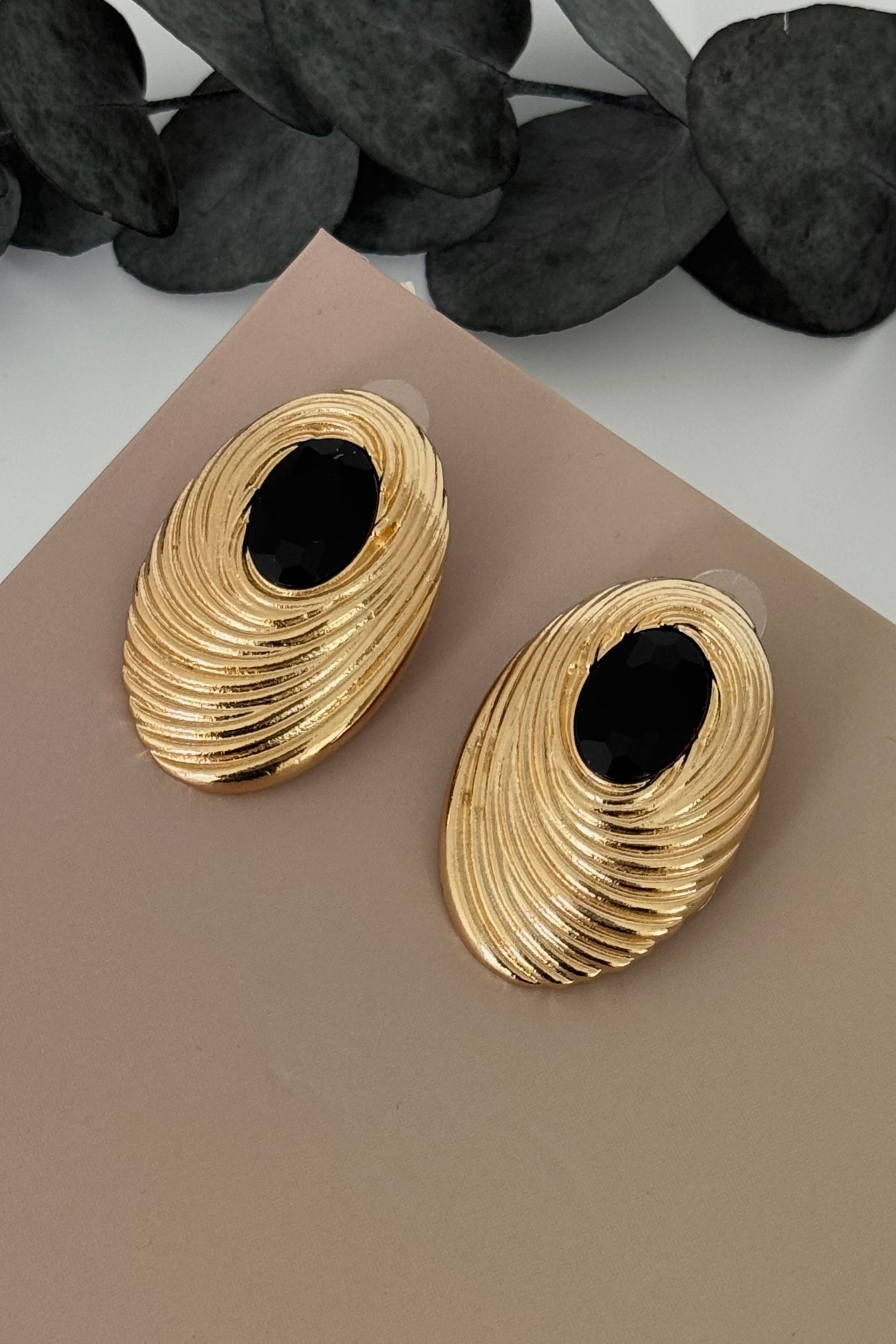 Strata Gold Siyah Küpe