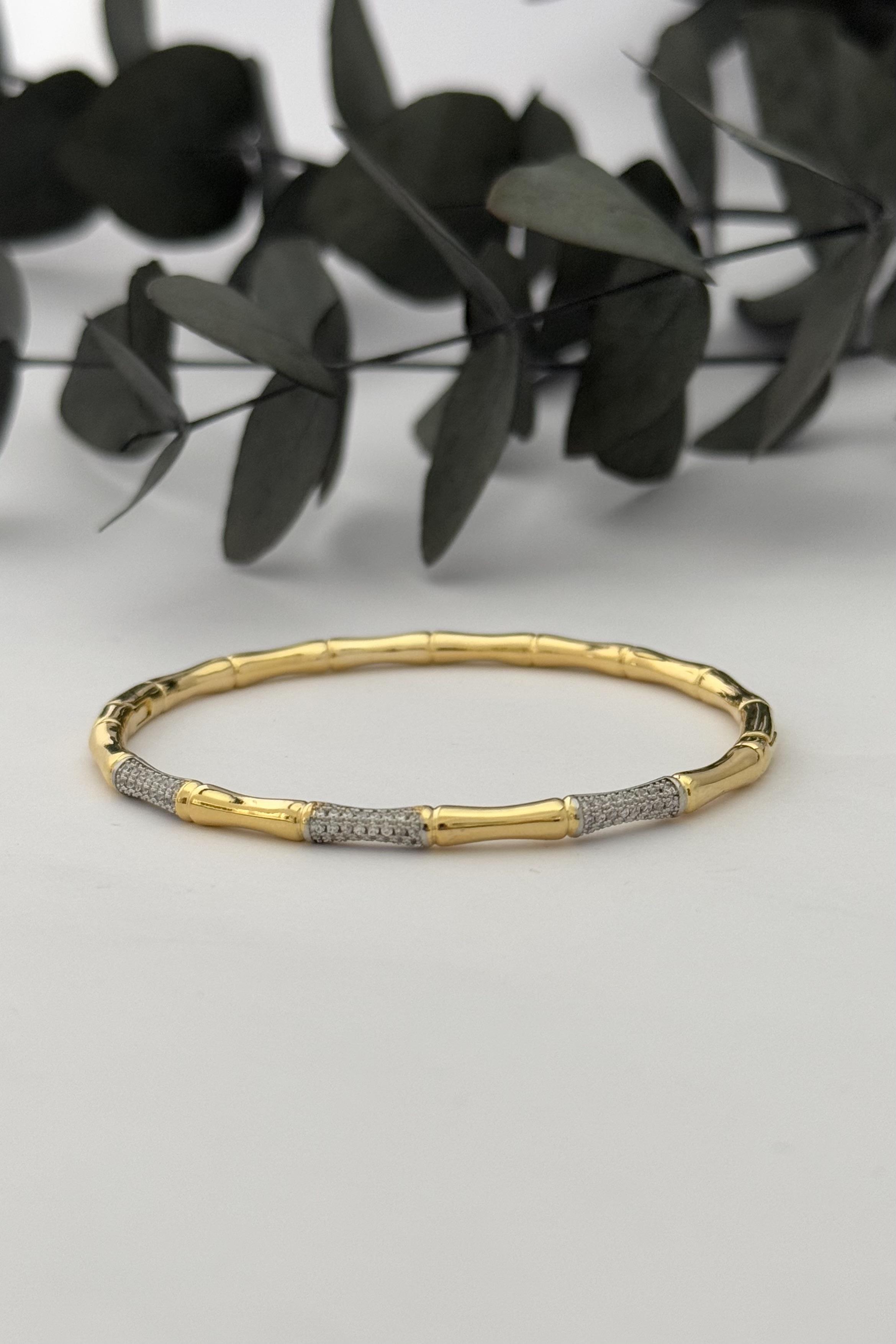 Taşlı Gold Kelepçe Bileklik