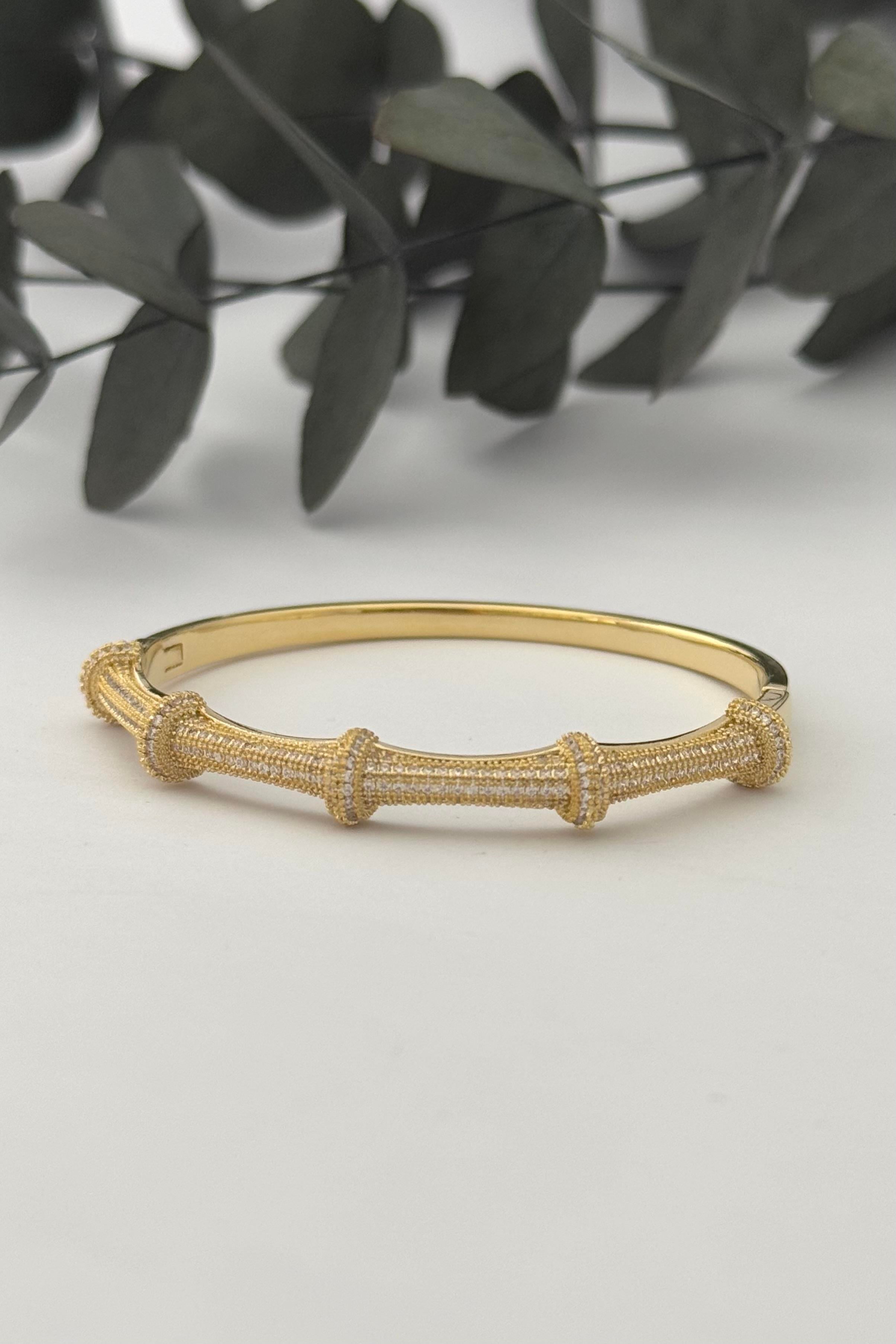 Taşlı Gold Kelepçe Bileklik