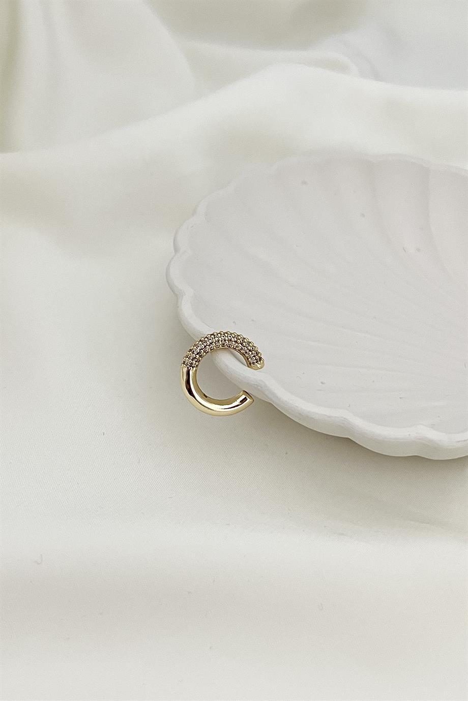 Taşlı Gold Kıkırdak Küpe