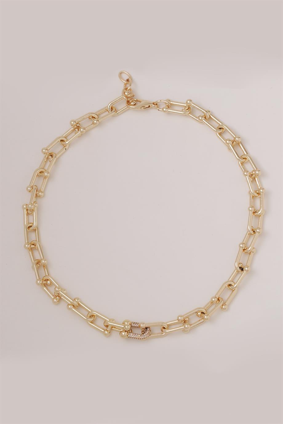 TF Taşlı Gold Kolye
