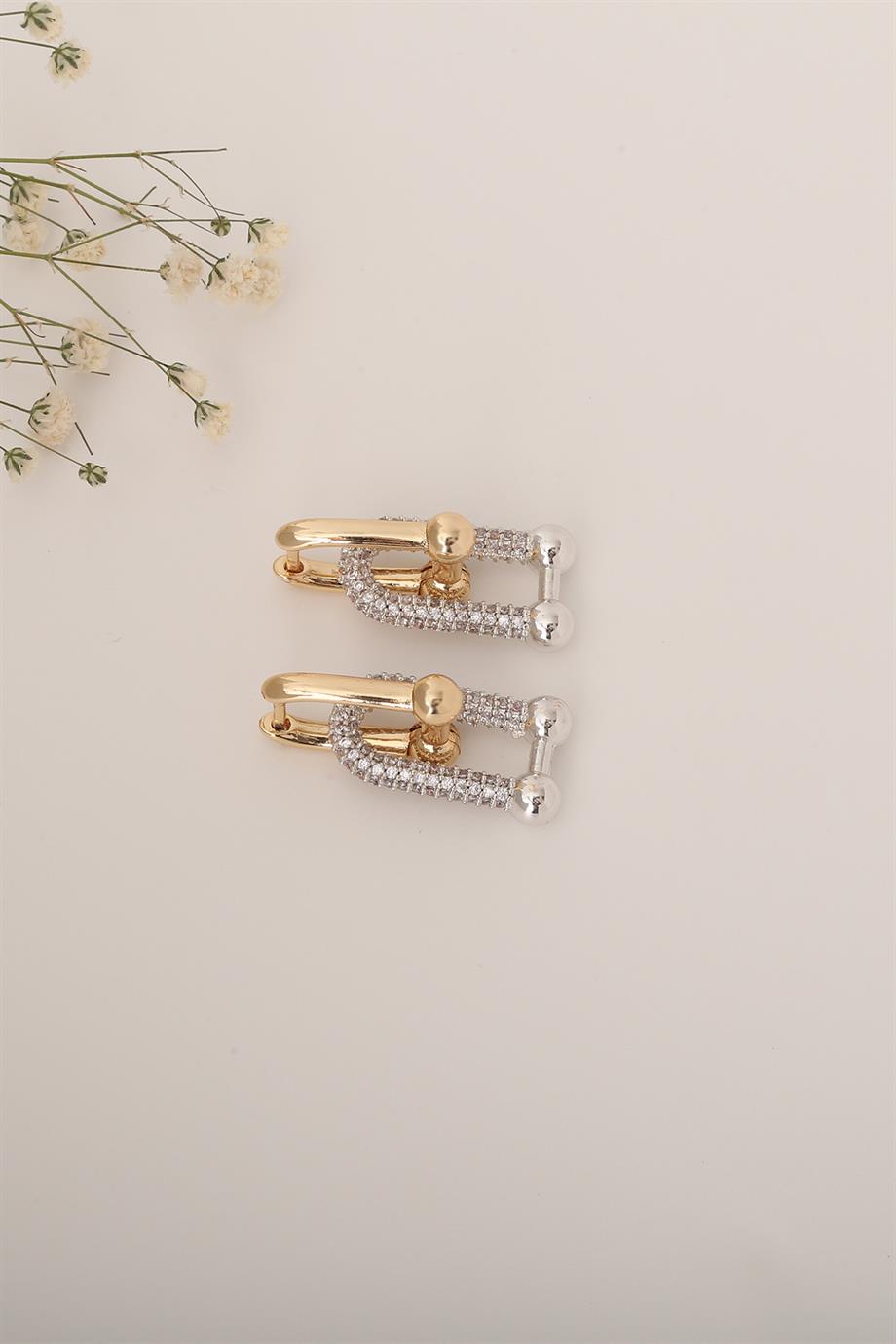 TF Taşlı Gold Küpe