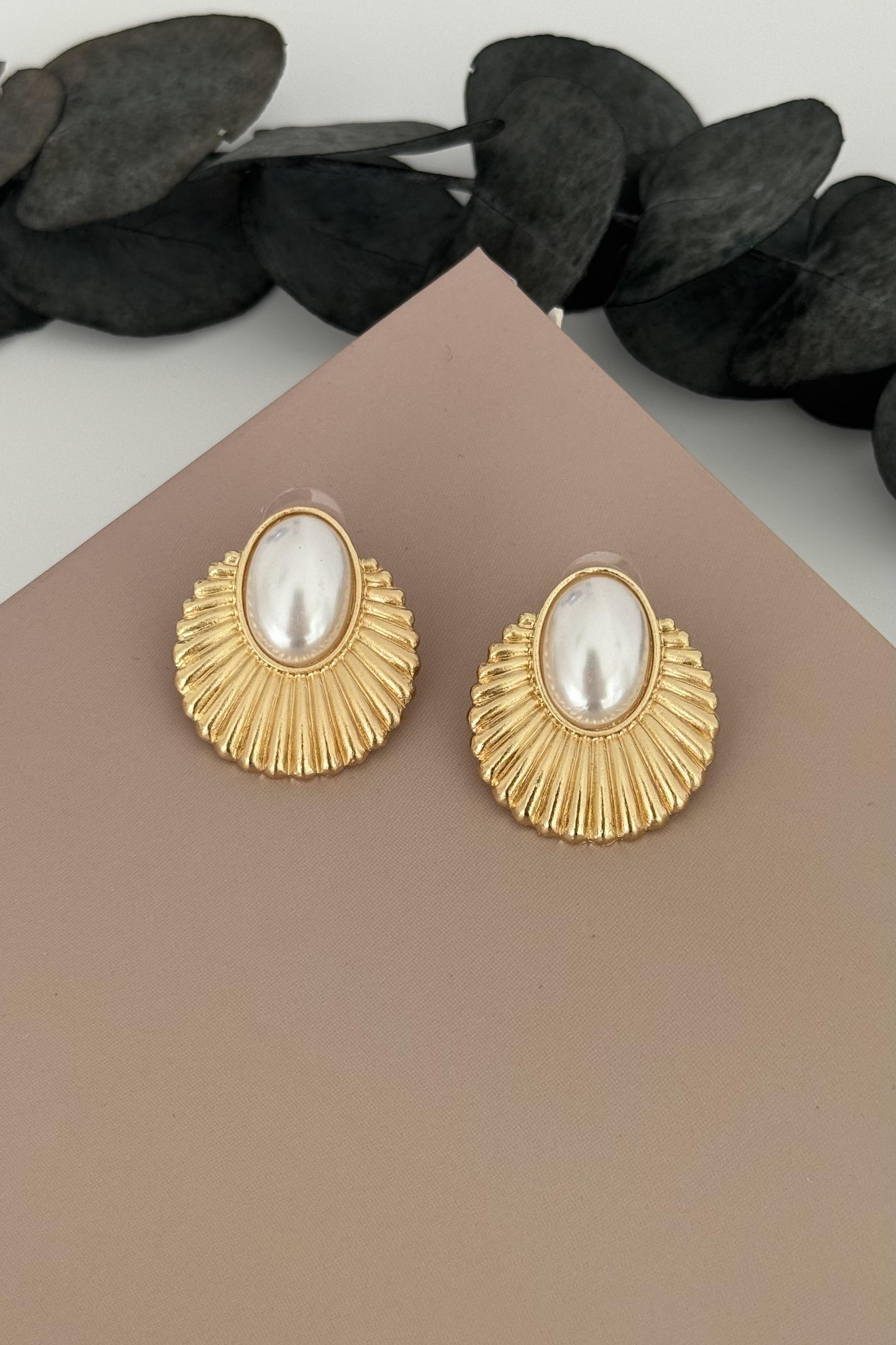 Veyra Pearl Gold Küpe