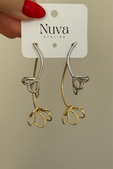 Çiçek Motifli İki Renkli Küpe