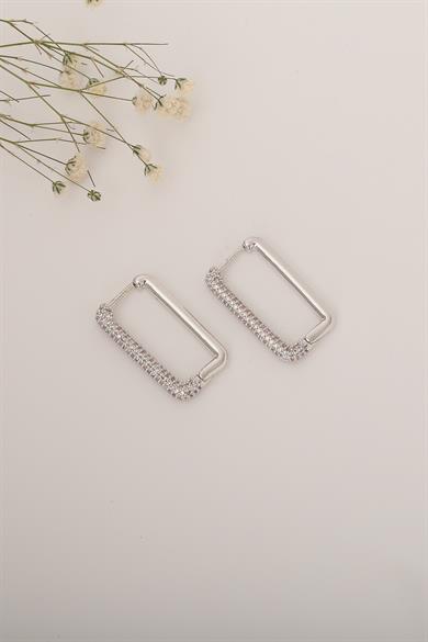 Dikdörtgen Taşlı Silver Küpe