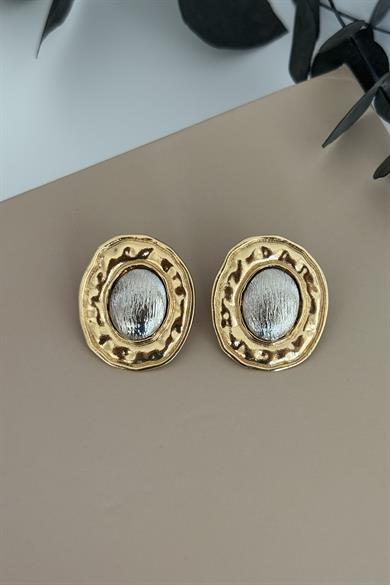 Gold Ve Silver Detaylı Plaka Küpe