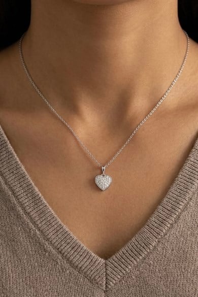 Kalp Motifli Silver Vip Seri Kolye 
