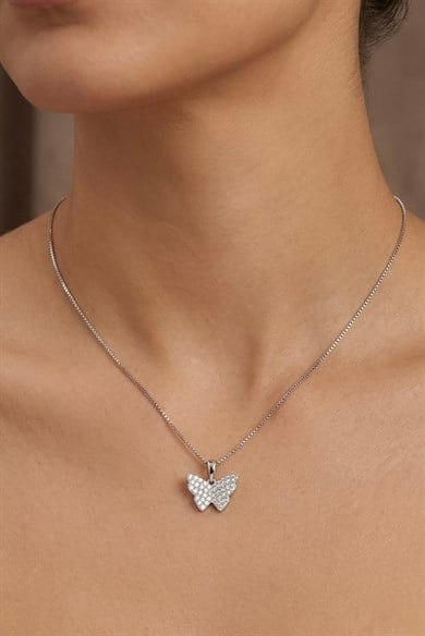Kelebek Motifli Silver Vip Seri Kolye 