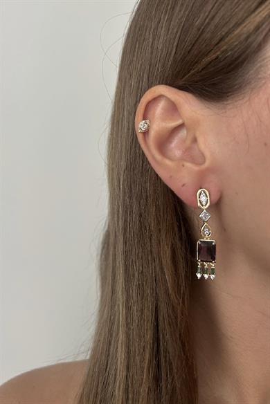 Mor Taşlı Sallantılı Küpe