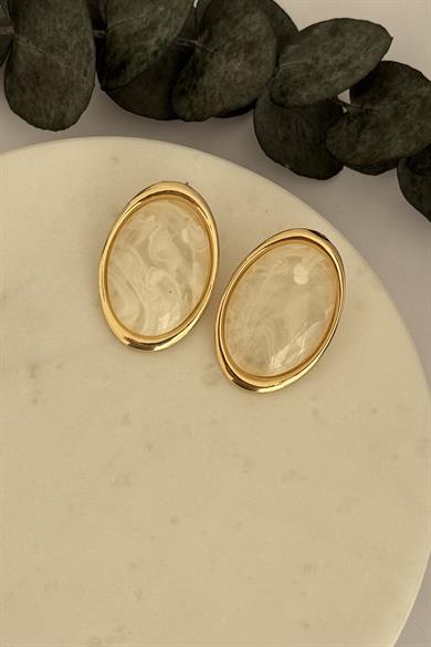 Oval Beyaz Sedefli Küpe