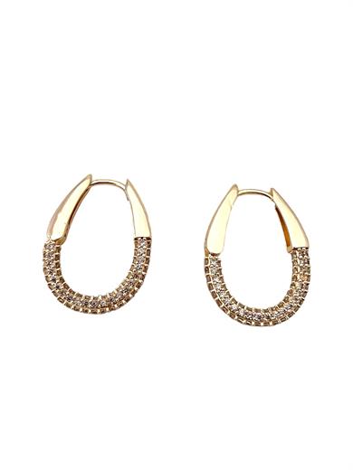 Oval Taşlı Halka Gold Küpe