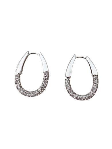 Oval Taşlı Halka Silver Küpe