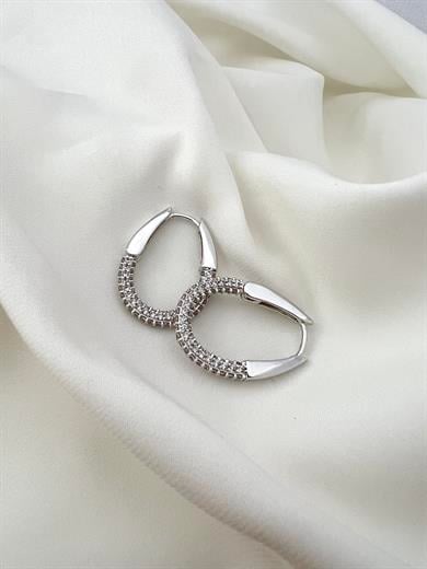 Oval Taşlı Halka Silver Küpe