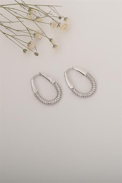 Oval Taşlı Mini Silver Küpe