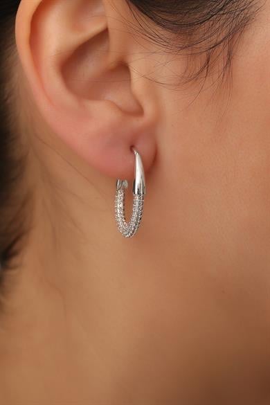 Oval Taşlı Mini Silver Küpe