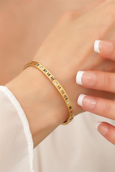 Roma Rakamlı Çelik Kelepçe Bileklik