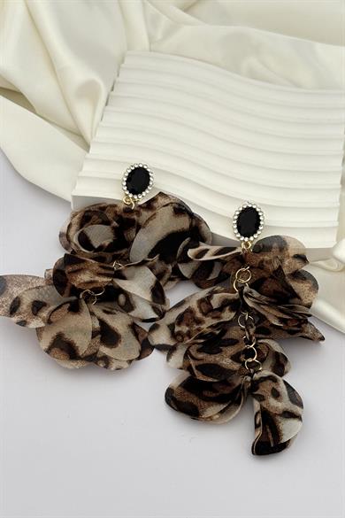 Siyah Taşlı Leopar Küpe