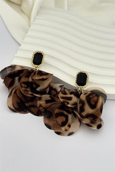 Siyah Taşlı Leopar Küpe