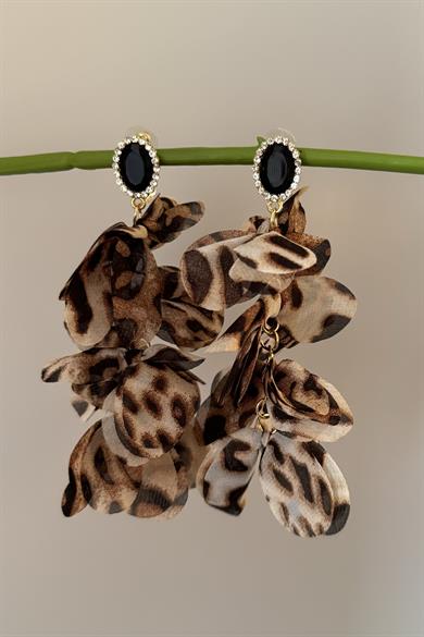 Siyah Taşlı Leopar Küpe