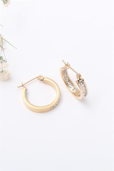 Taşlı Halka Çelik Küpe