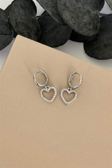 Taşlı Kalp Silver Küpe