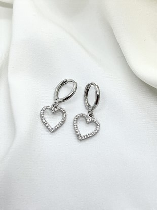 Taşlı Kalp Silver Küpe