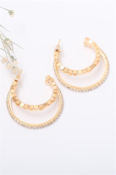 Taşlı Küp Halka Gold Küpe