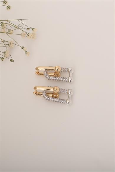 TF Taşlı Gold Küpe