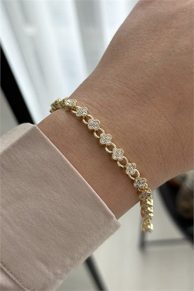 Yonca Taşlı Gold Bileklik