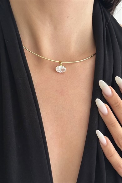 Yuvarlak Taşlı Choker Kolye