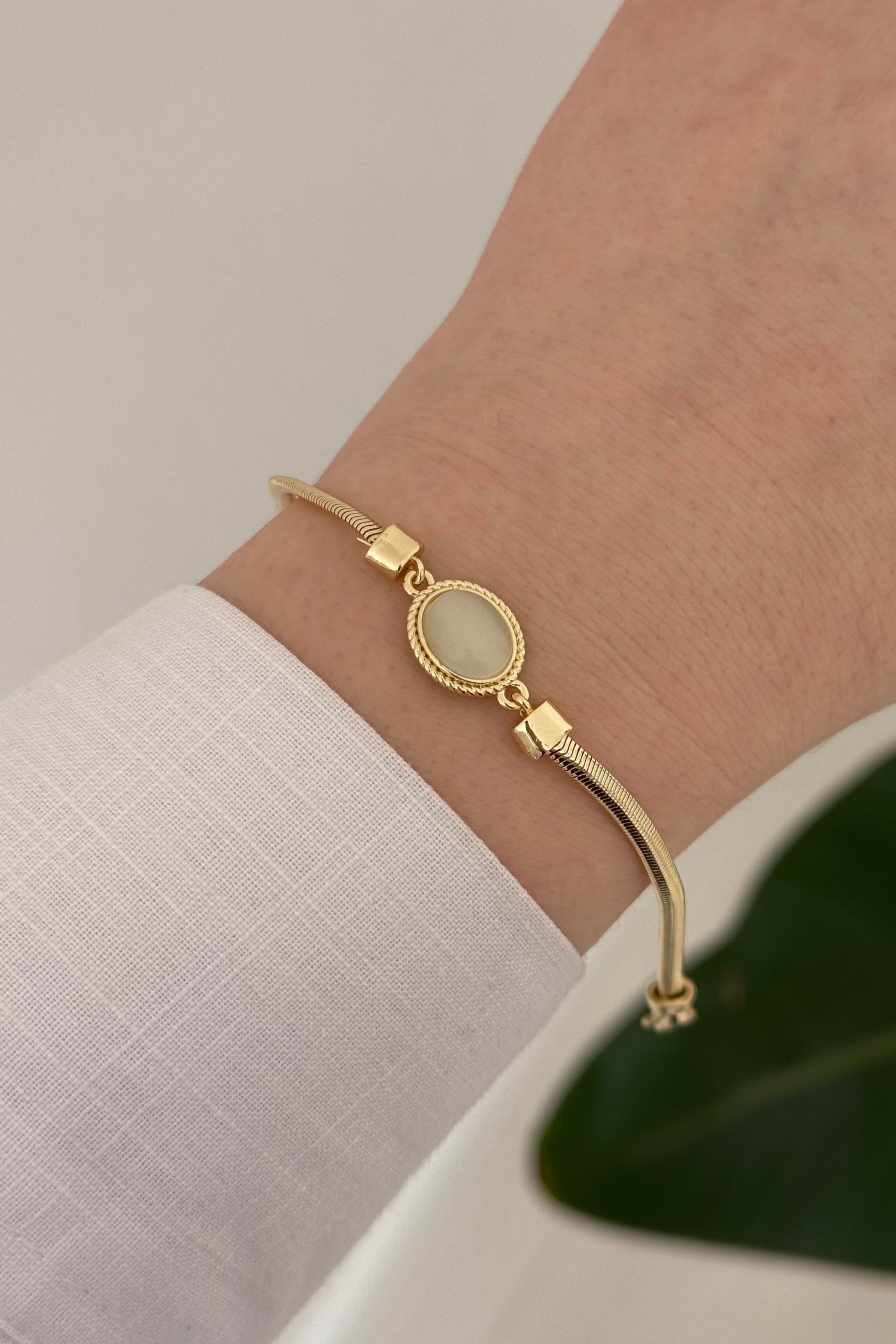 Beyaz Opal Taşlı Bileklik