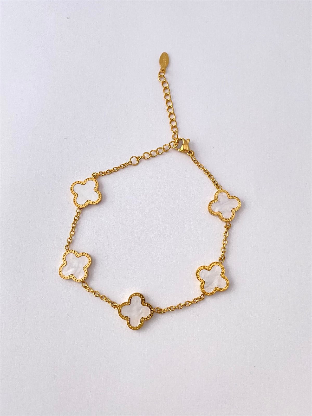 Beyaz Sedefli Yonca Çelik Bileklik