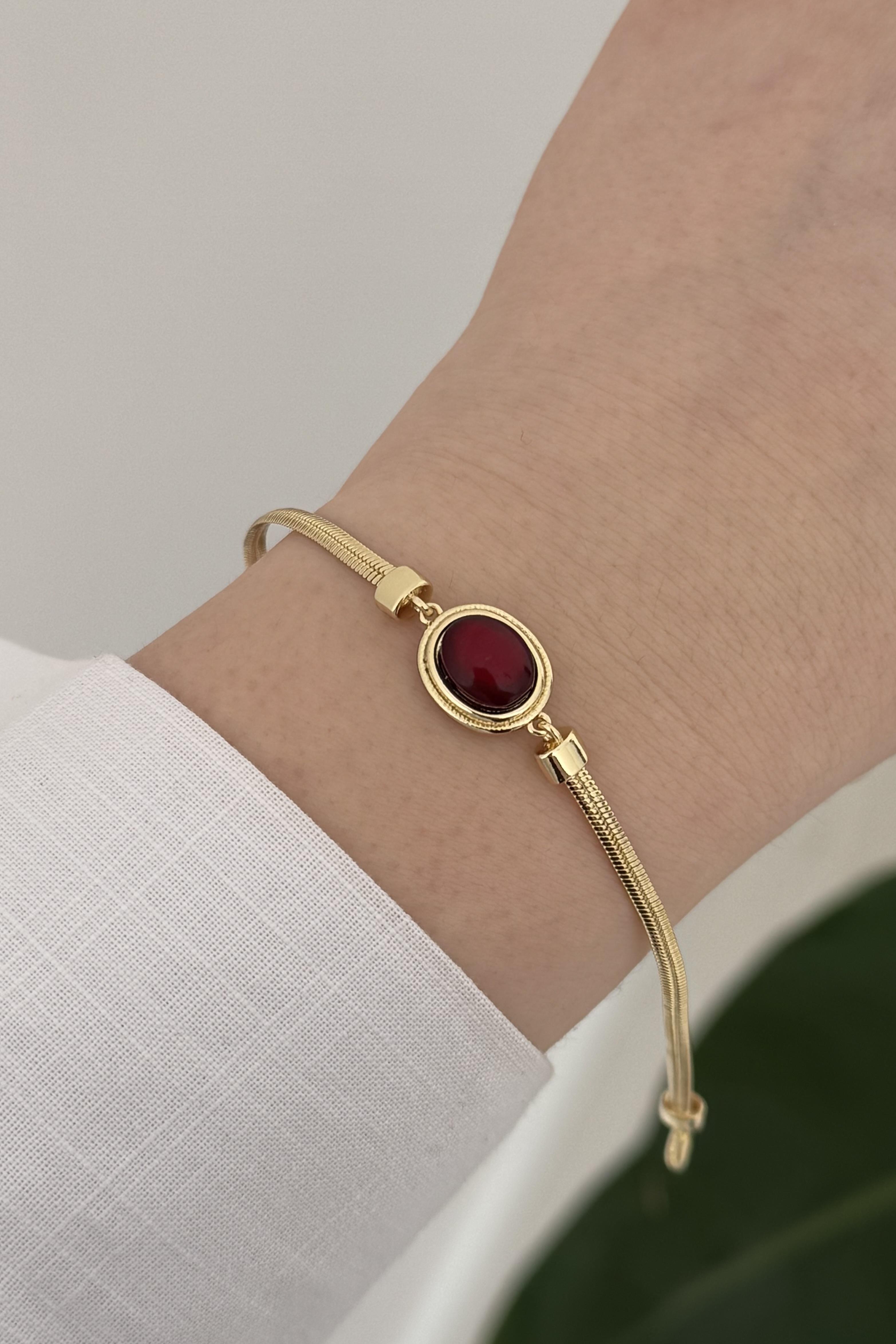 Bordo Opal Taşlı Bileklik