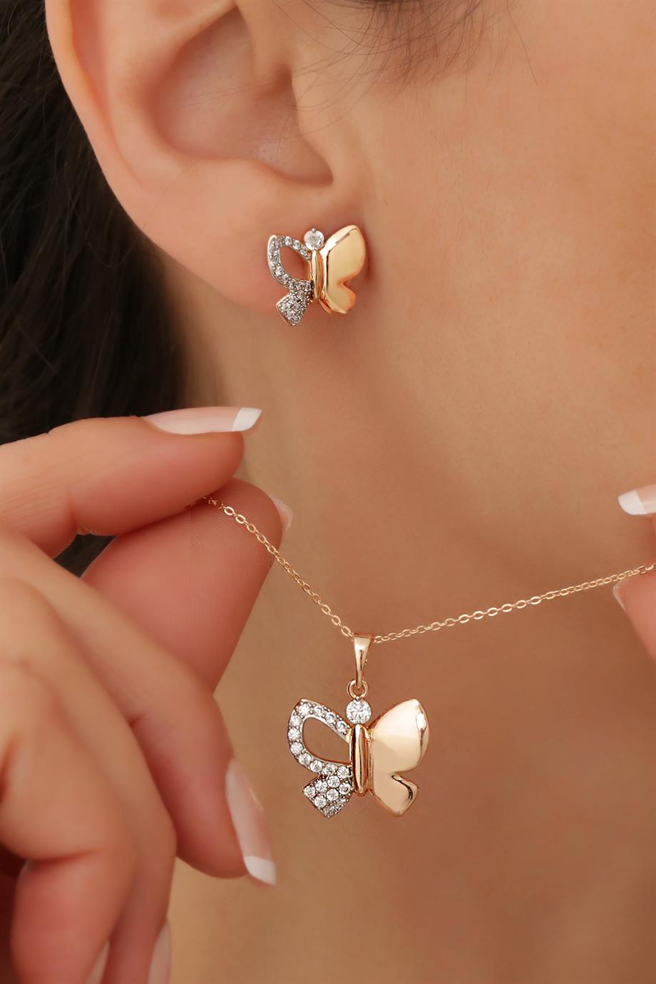 Butterfly Kolye - Küpe Set