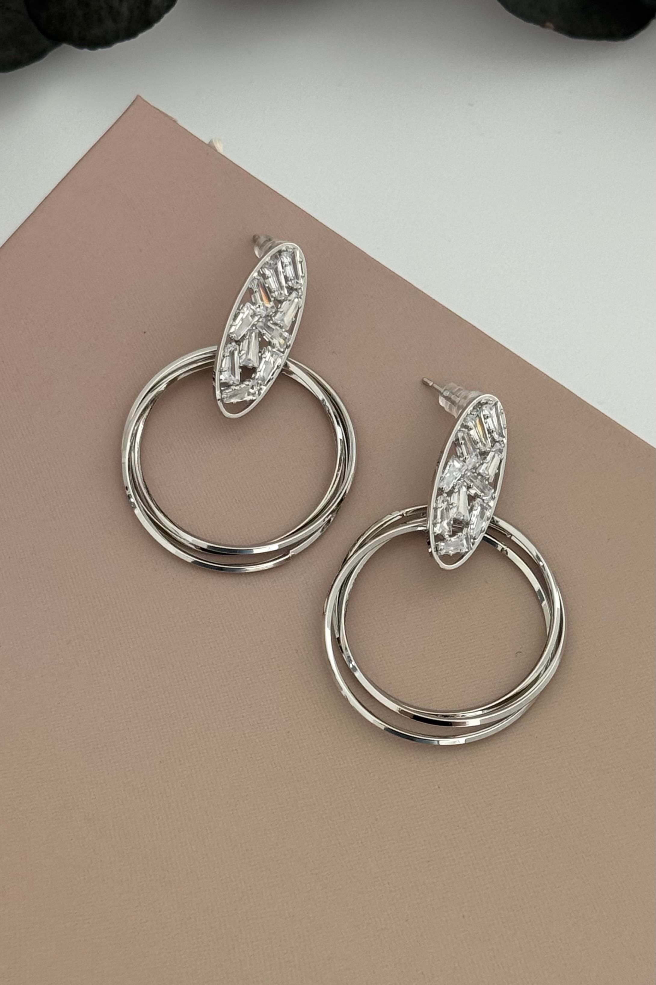 Crystal Halo Silver Küpe