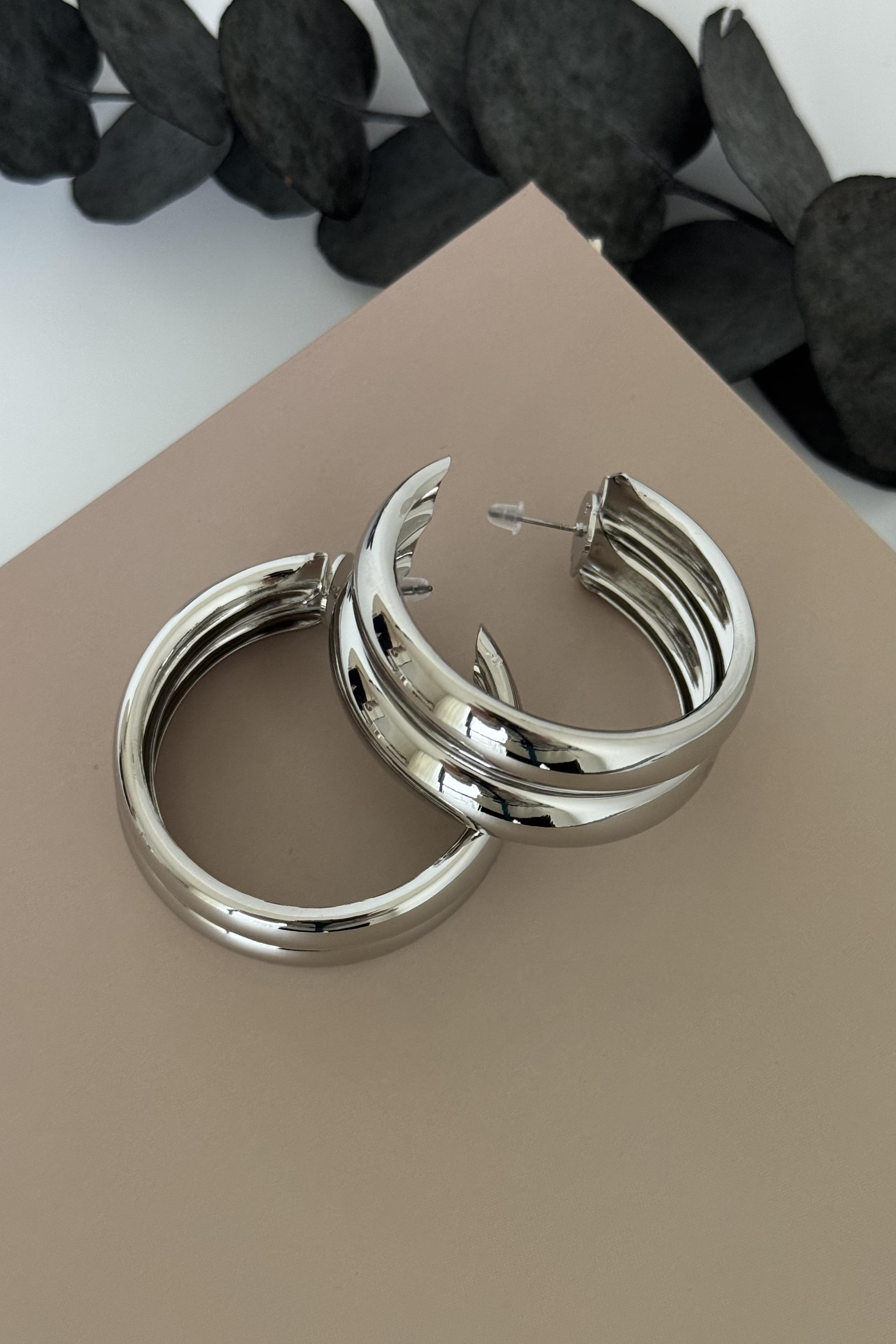 Double Bold Silver Küpe