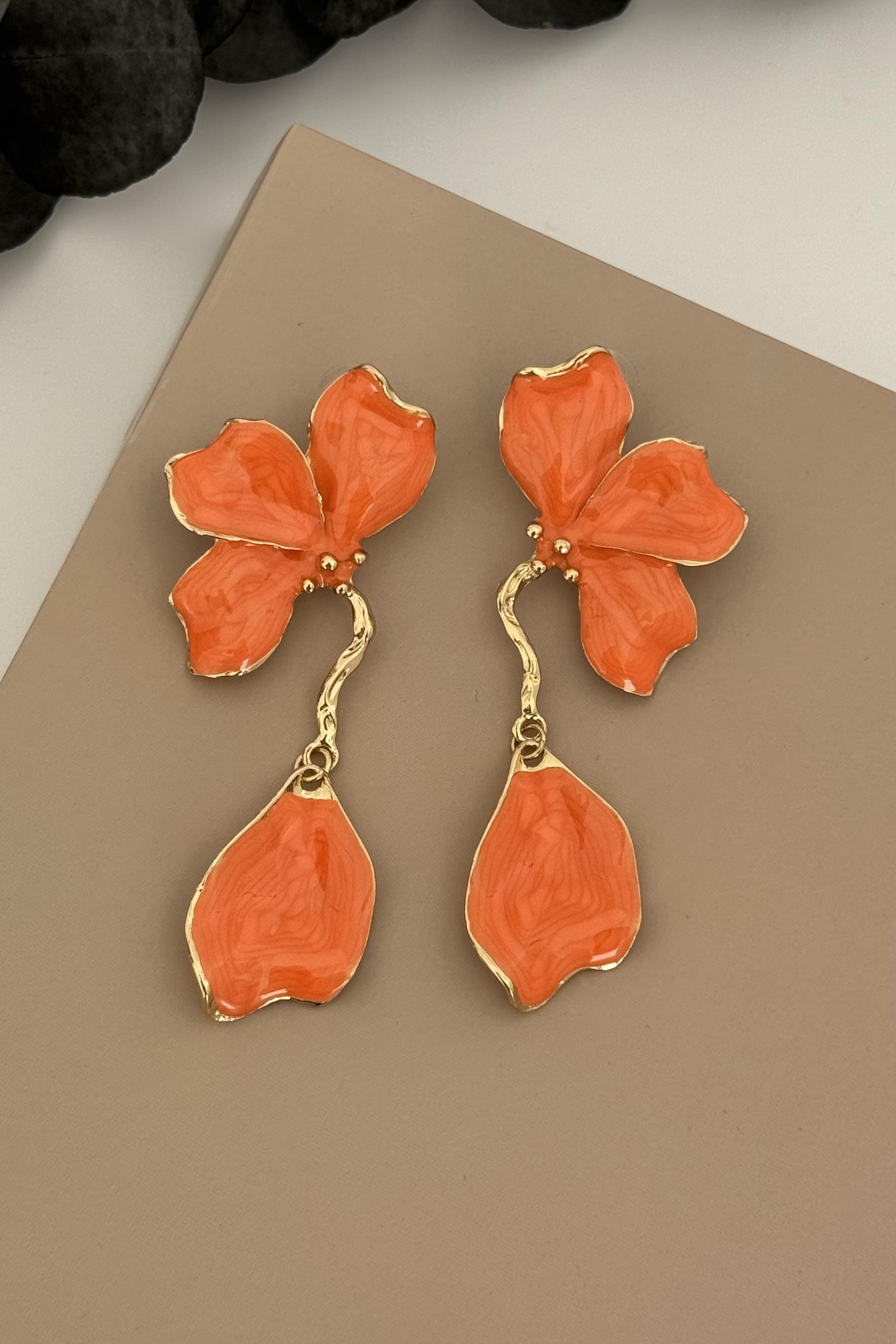 Flower Turuncu Küpe