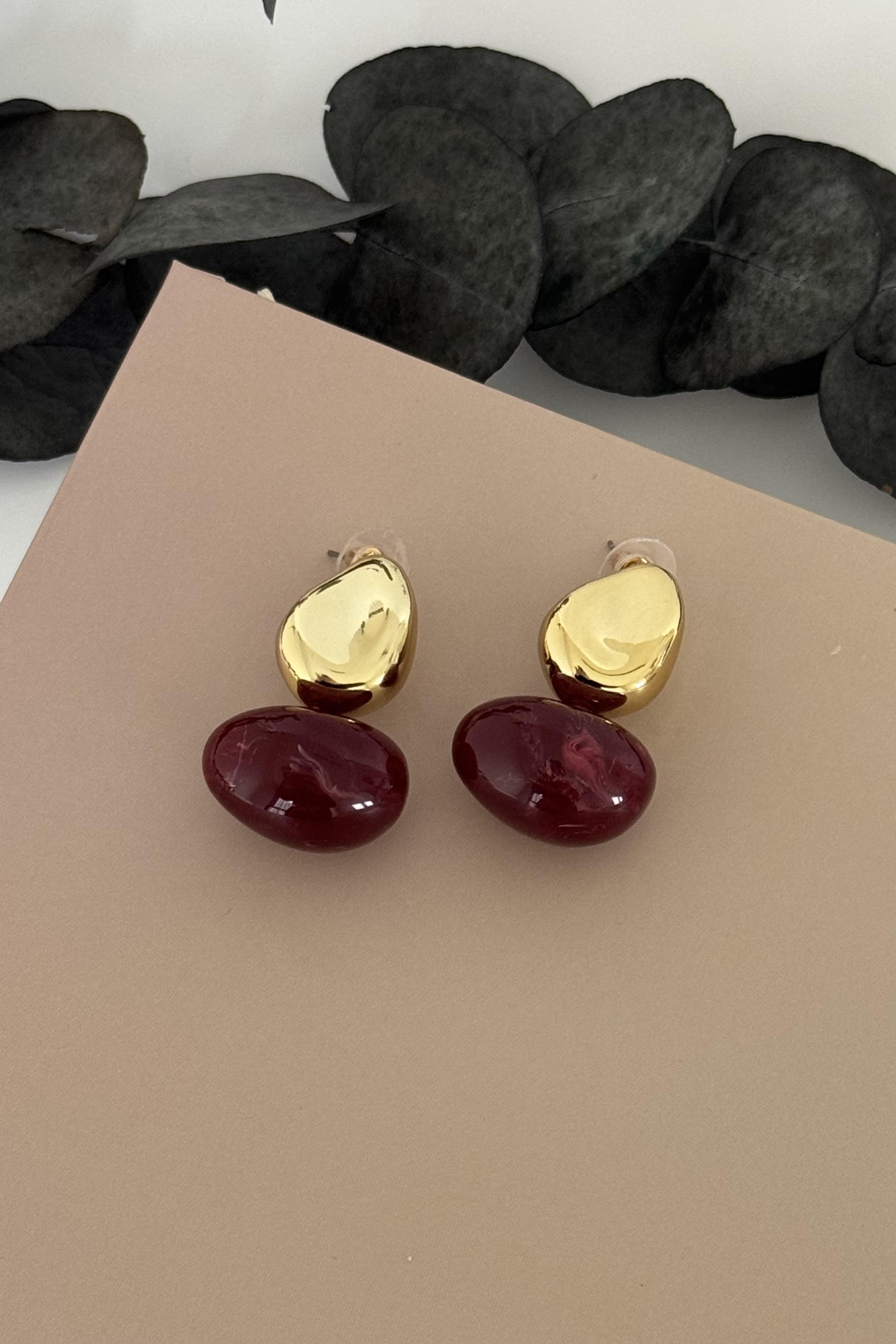 Gildra Bordo Taşlı Küpe