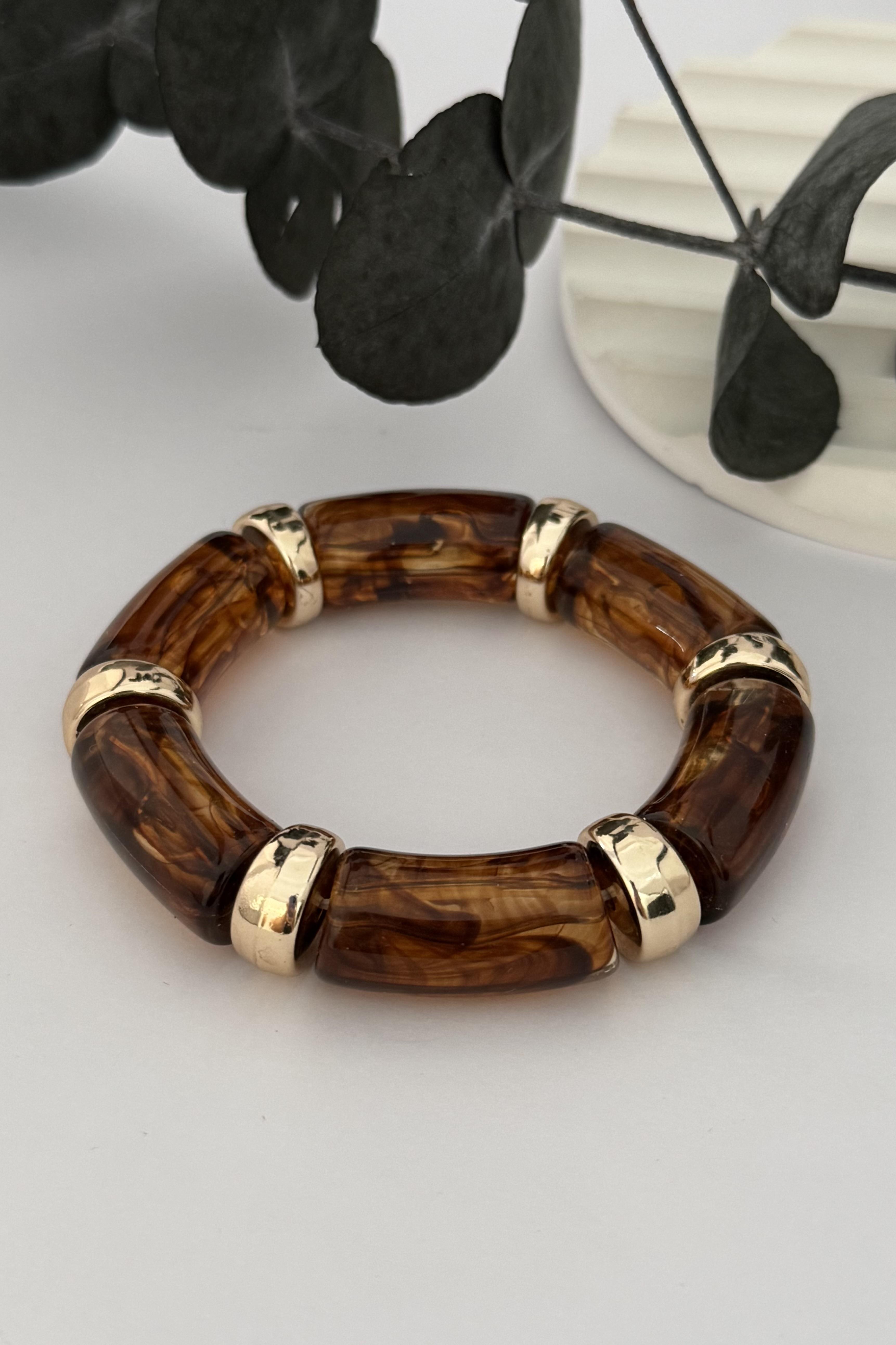 Kahverengi Taşlı Lastikli Bileklik