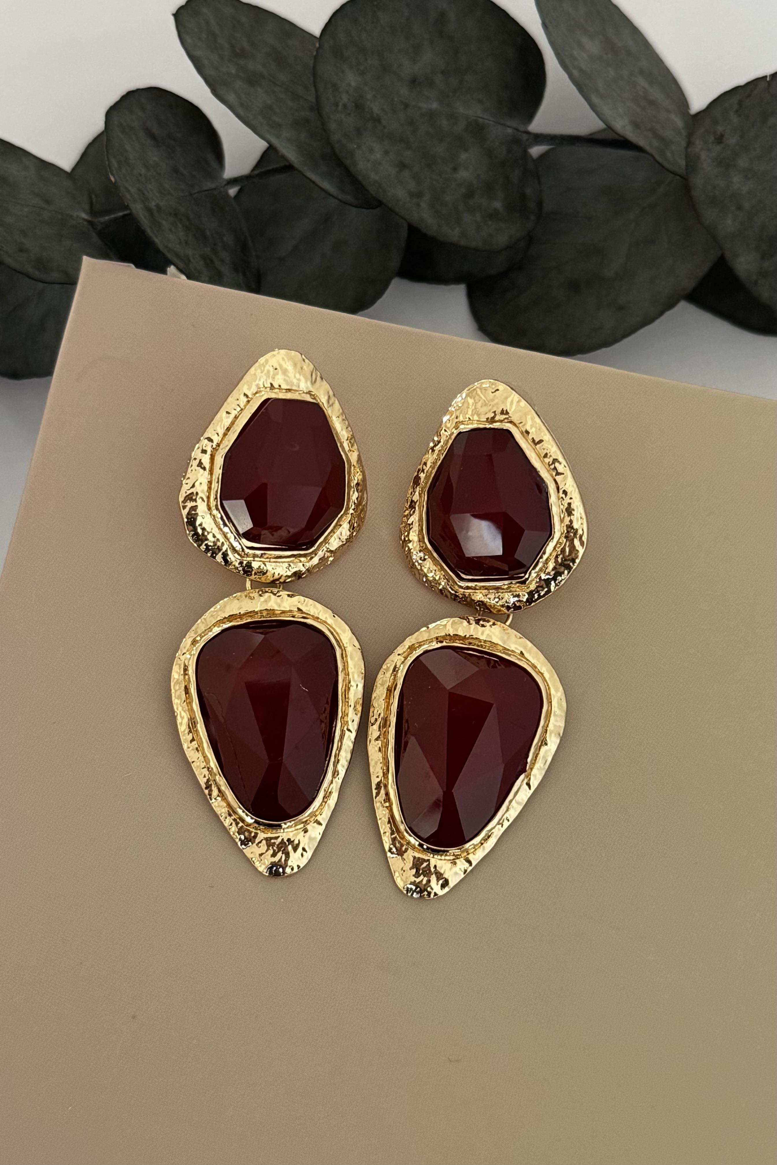 Kalyx Gold Bordo Küpe