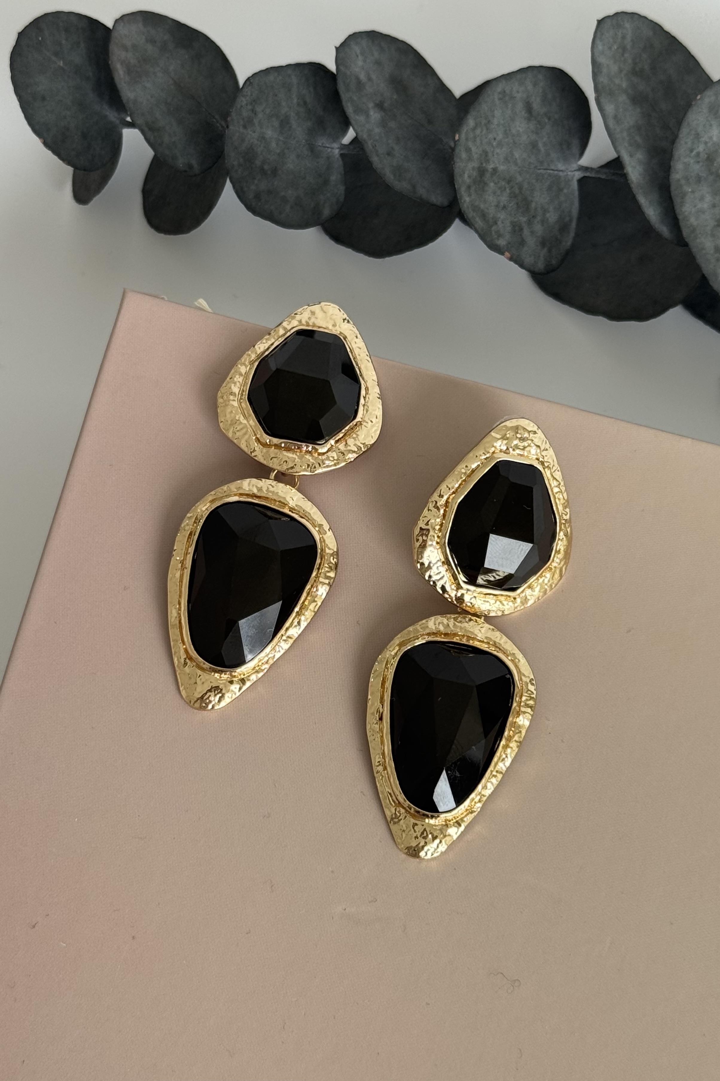 Kalyx Gold Siyah Küpe