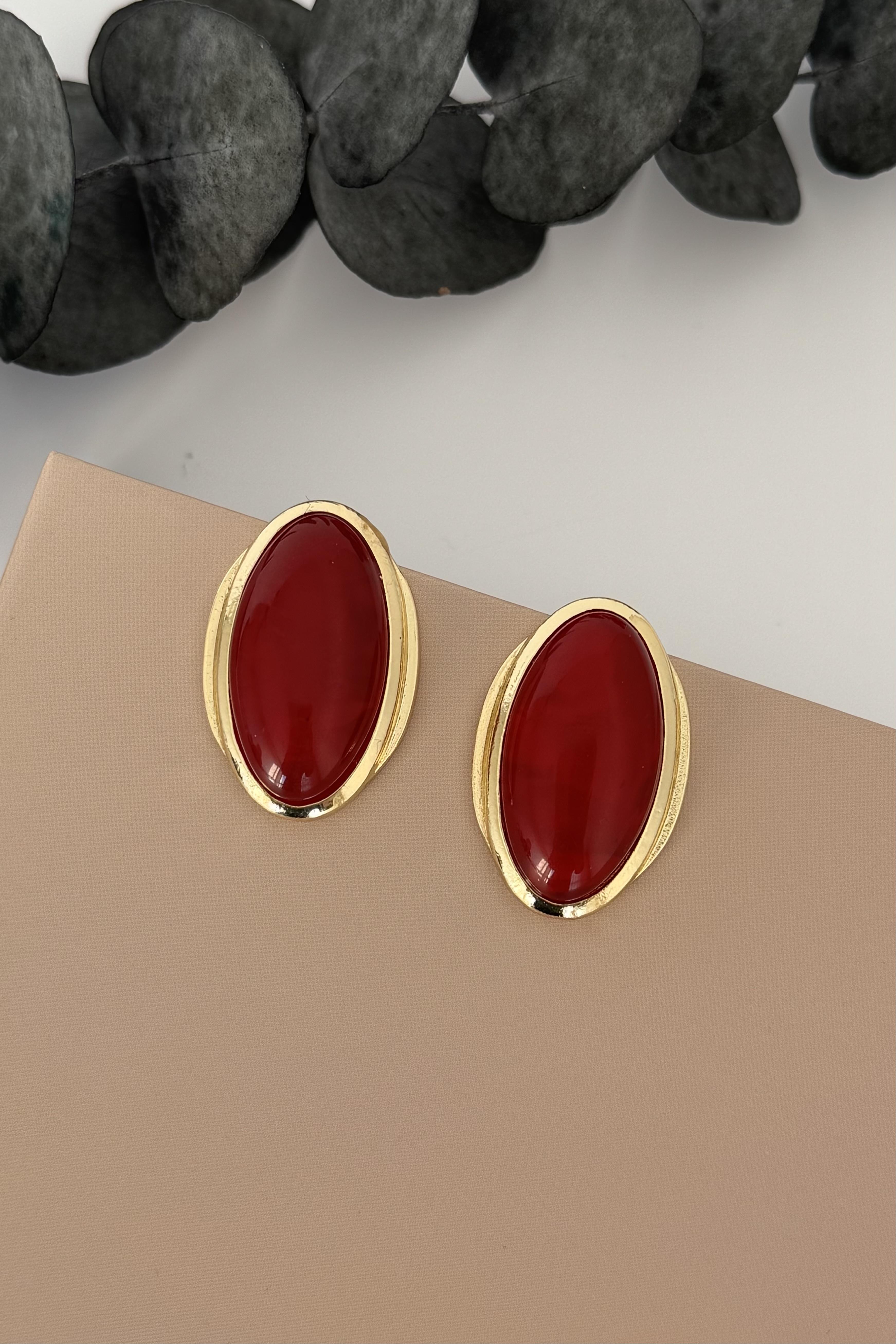 Oval Bordo Küpe