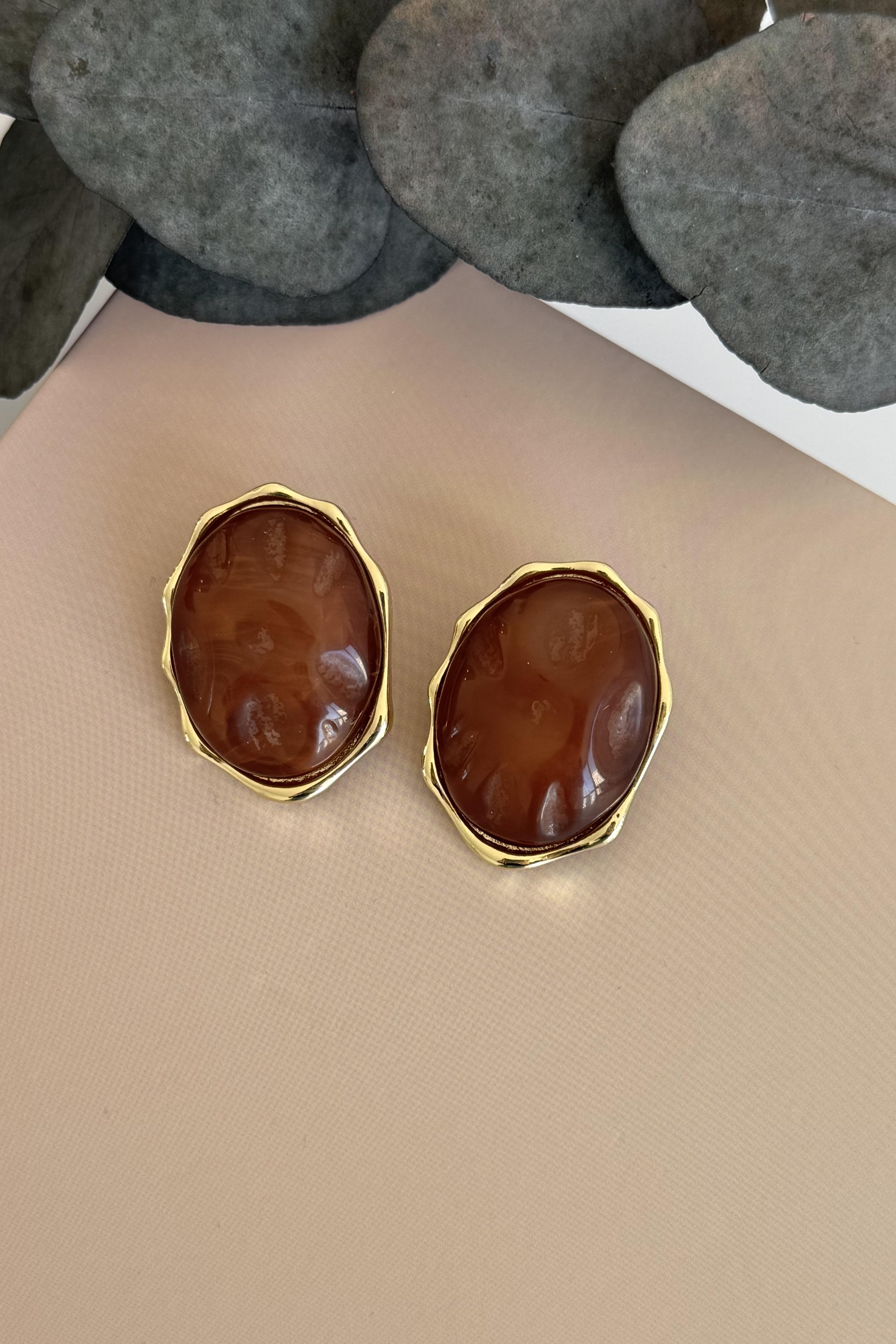 Oval Kahve Küpe