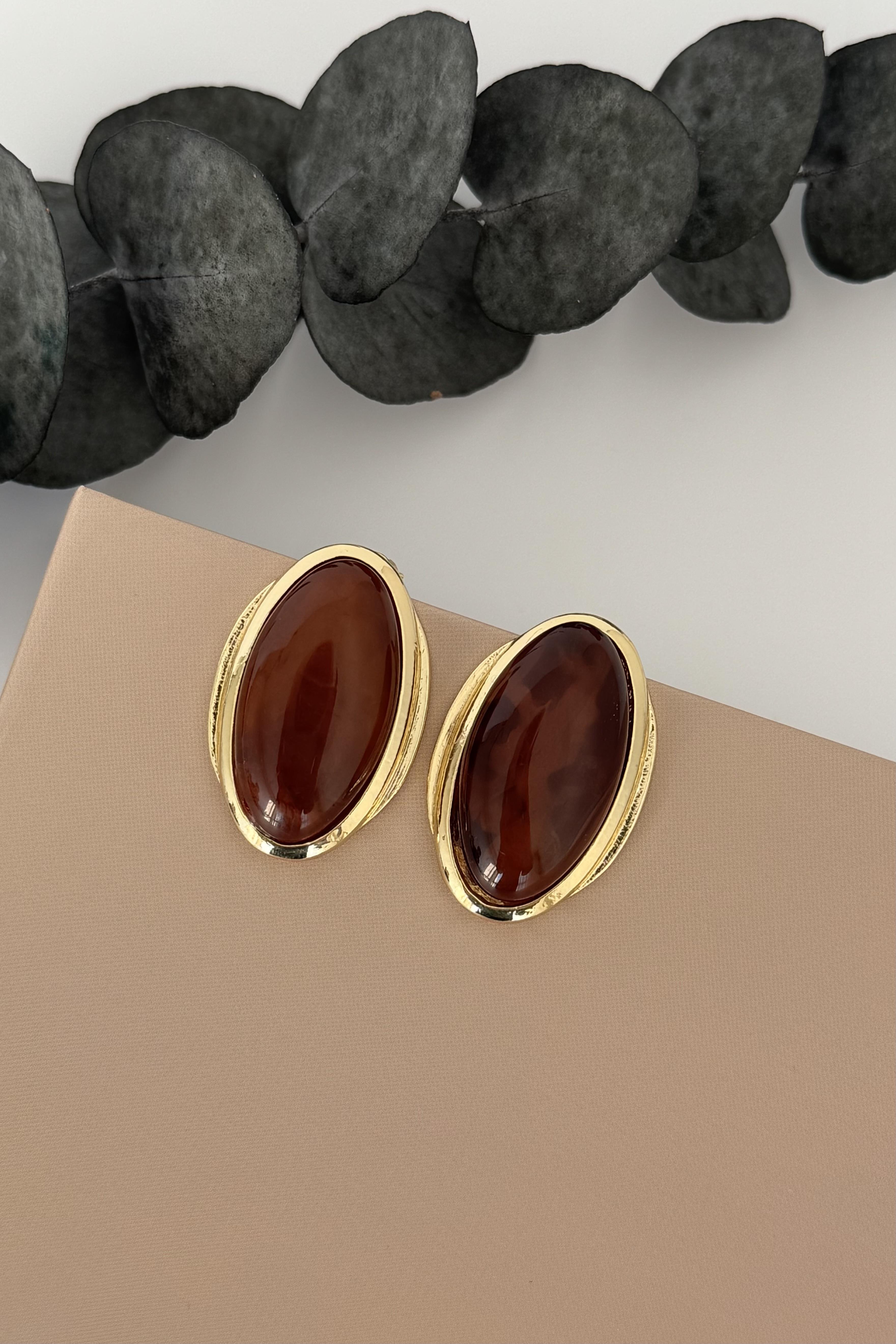 Oval Kahverengi Küpe