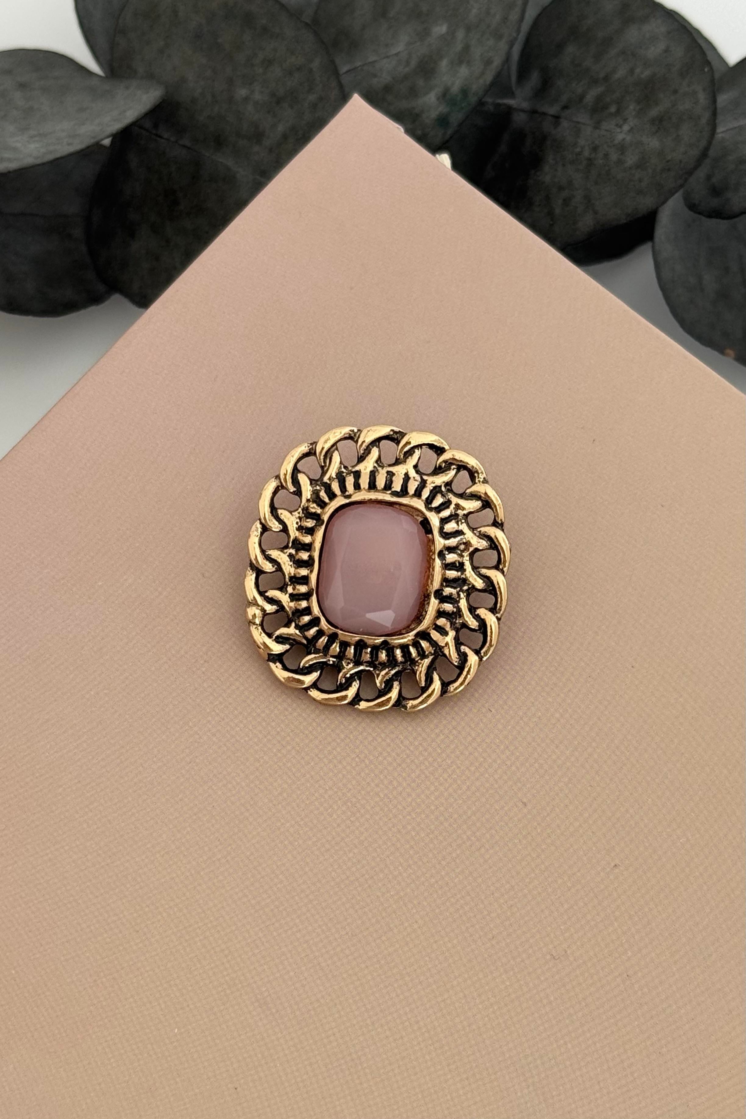 Pembe Taşlı Zincir Broş