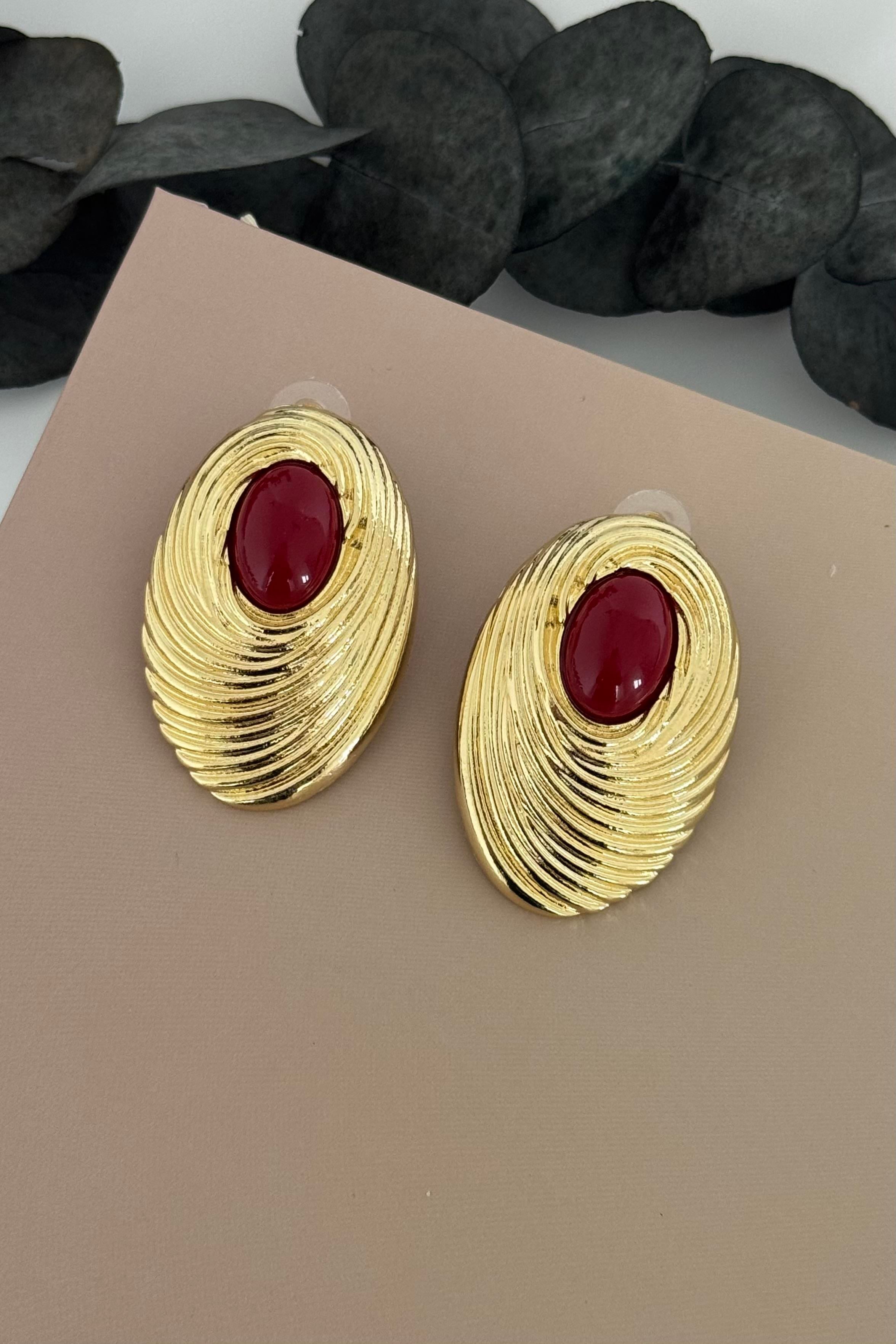 Strata Gold Bordo Küpe